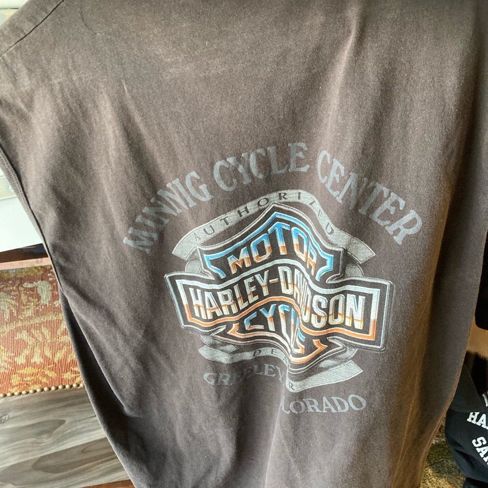 Harley-Davidson Brown Graphic Men's Shirts 3 of them. One with Bleach spots